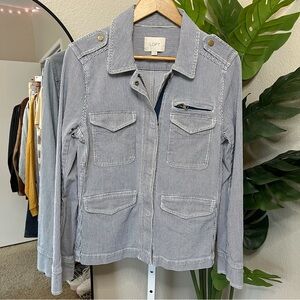 ✨ LOFT Blue & White Pinstripe Zip Front Utility Jacket Sz M